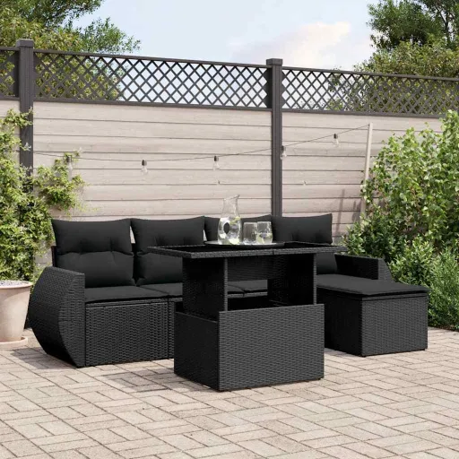 Set de Sofás de Jardín 6 Piezas y Cojines Ratán Sintético Negro