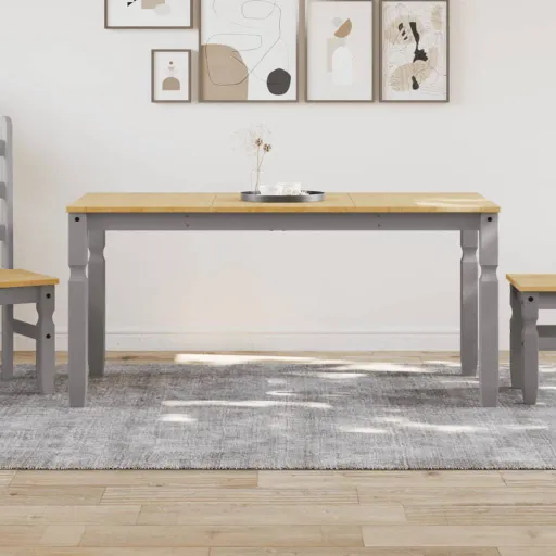 Mesa de Comedor Corona Madera Maciza de Pino Gris 160x80x75 cm