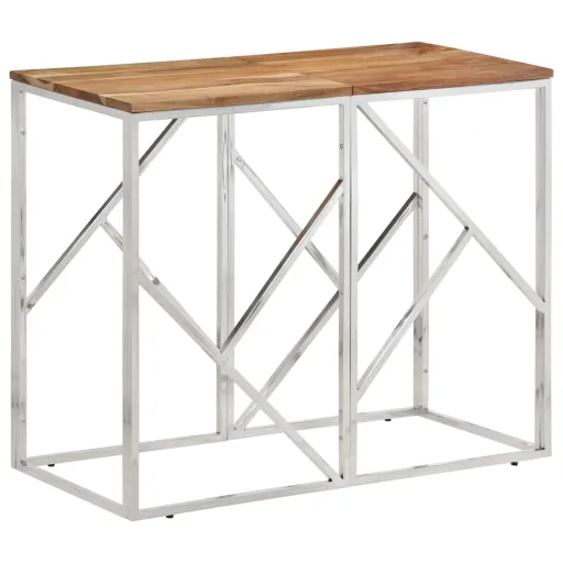 Mesa Consola Acero Inoxidable y Madera Maciza Acacia Plateada