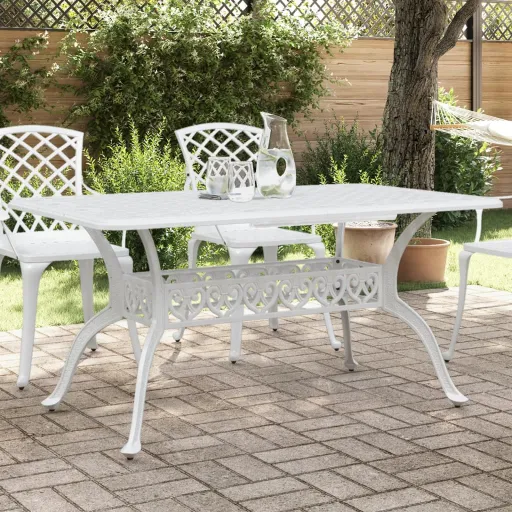 Mesa de Jardín Aluminio Fundido Blanco 150x90x72 cm