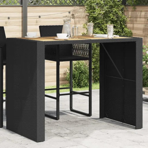 Mesa Alta Jardín Superficie Madera Ratán PE Negro 145x80x110 cm