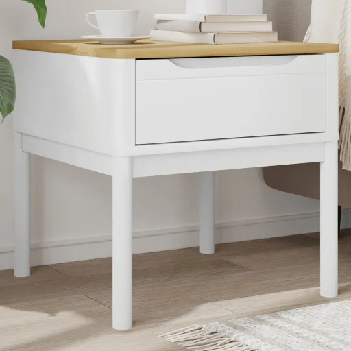 Mesita FLORO Madera Maciza de Pino Blanca 55x55x54 cm