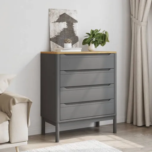 Cómoda Cajonera FLORO Madera Maciza de Pino Gris