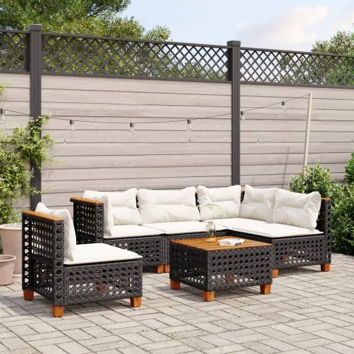 Set de Sofás de Jardín 6 Piezas y Cojines Ratán Sintético Negro