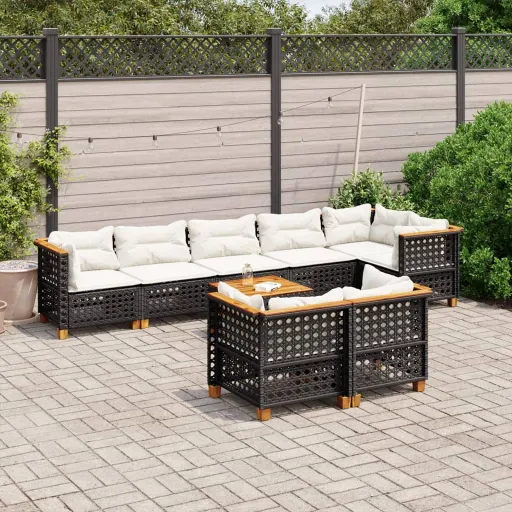 Set de Sofás de Jardín 8 Piezas y Cojines Ratán Sintético Negro