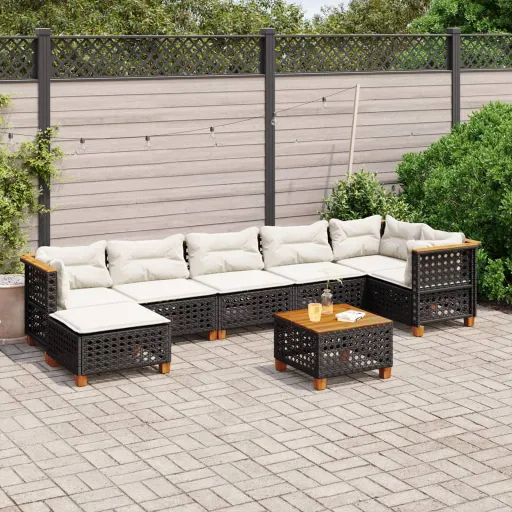 Set de Sofás de Jardín 8 Piezas y Cojines Ratán Sintético Negro