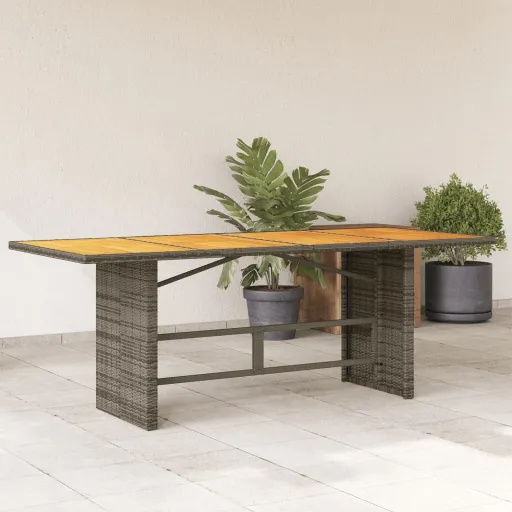 Mesa de Jardín Superficie Madera Acacia Ratán Gris 190x80x75cm