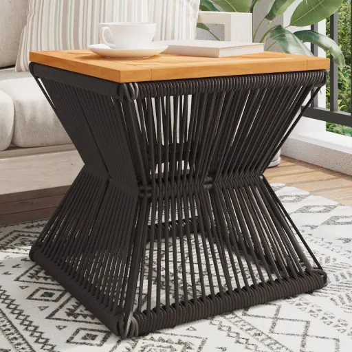 Mesa de Centro Base de Alambre Madera Acacia Negro 38x38x38 cm