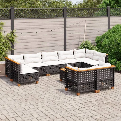 Set de Sofás de Jardín 10 Pzas Cojines Ratán Sintético Negro