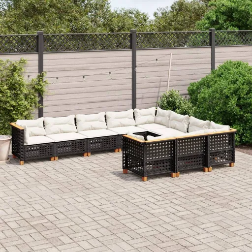 Set de Sofás de Jardín 10 Pzas Cojines Ratán Sintético Negro