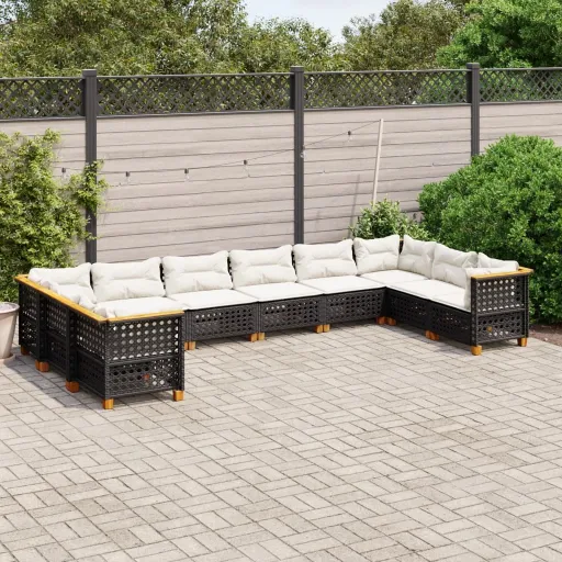 Set de Sofás de Jardín 10 Pzas Cojines Ratán Sintético Negro