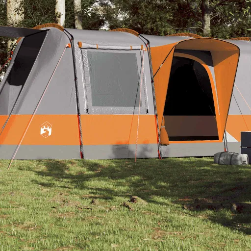 Tienda de Camping Con Túnel 4 Personas Impermeable Gris Naranja