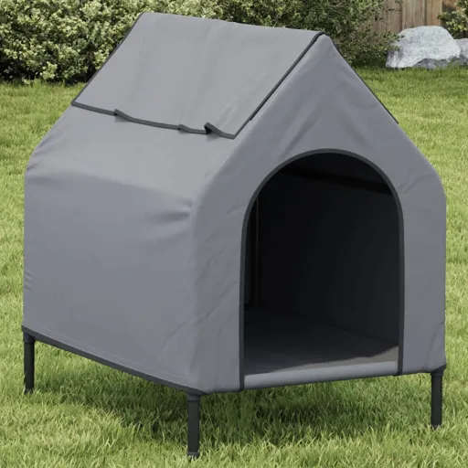Casa Para Perros Tela Oxford y Acero Gris Claro