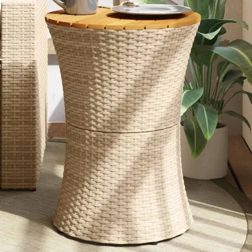 Mesa de Jardín Forma de Tambor Ratán Sintético y Madera Beige