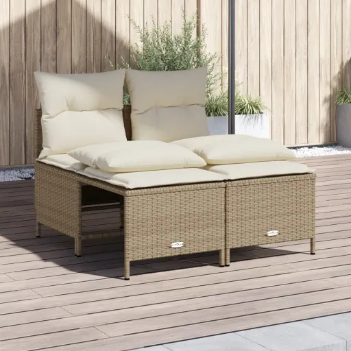 Juego de Sofás Jardín Con Cojines 4 Pzas Ratán Sintético Beige