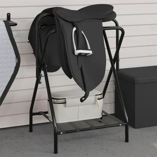 Soporte de Montura Plegable de Pie Independiente Hierro Negro