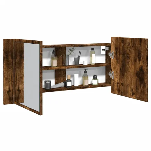 Armario de Baño Con Espejo y Luz LED Roble Ahumado 100x12x45 cm
