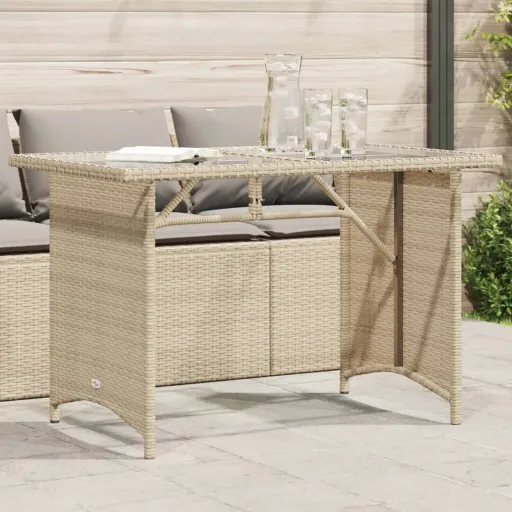 Mesa de Jardín Superficie de Vidrio Ratán PE Beige 110x68x70 cm