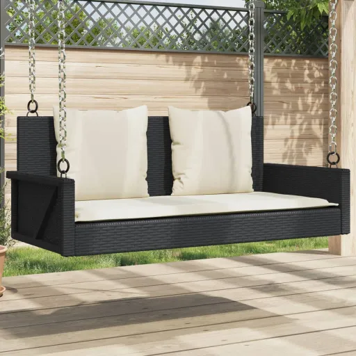 Banco Columpio Con Cojines Negro 119x56x48 cm Ratán Sintético