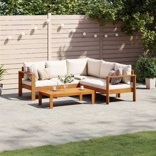 Set Sofás de Jardín Con Cojines 4 Pzas Madera Maciza de Acacia