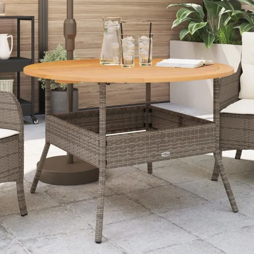 Mesa de Jardín Superficie de Madera Ratán PE Gris Ø110x71 cm