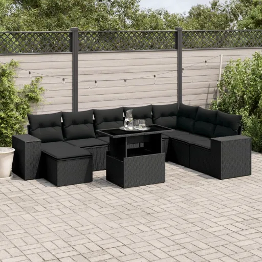 Set de Sofás de Jardín 8 Piezas y Cojines Ratán Sintético Negro