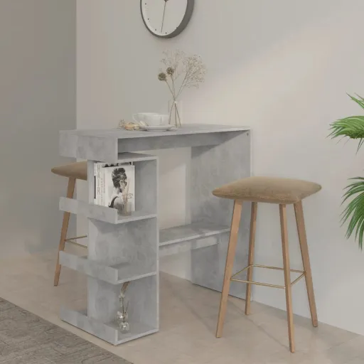 Mesa Bar Almacenaje Contrachapada Gris Hormigón 100x50x101,5 cm