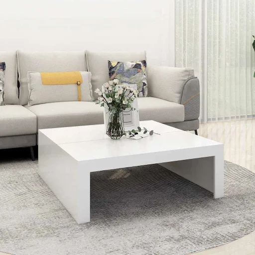 Mesa de Centro Madera Contrachapada Blanco 100x100x35 cm