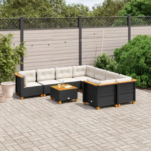 Set de Sofás de Jardín 8 Piezas y Cojines Ratán Sintético Negro