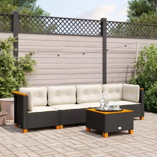 Set de Muebles de Jardín 5 Pzas y Cojines Ratán Sintético Negro
