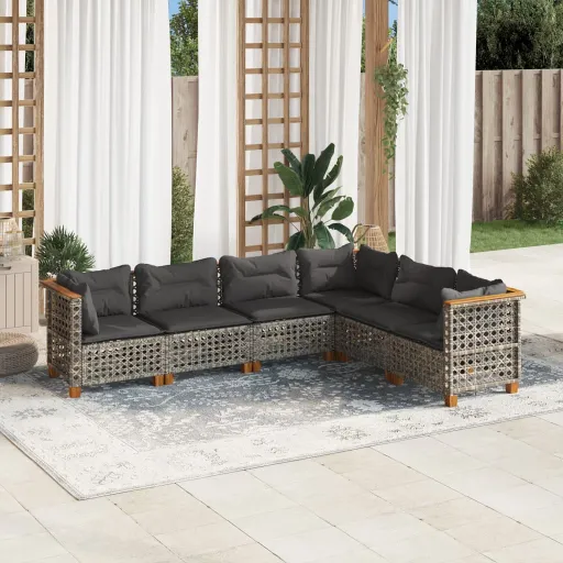Set de Muebles de Jardín 6 Pzas y Cojines Ratán Sintético Gris