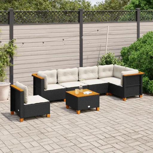 Set de Sofás de Jardín 7 Pzas Con Cojines Ratán Sintético Negro