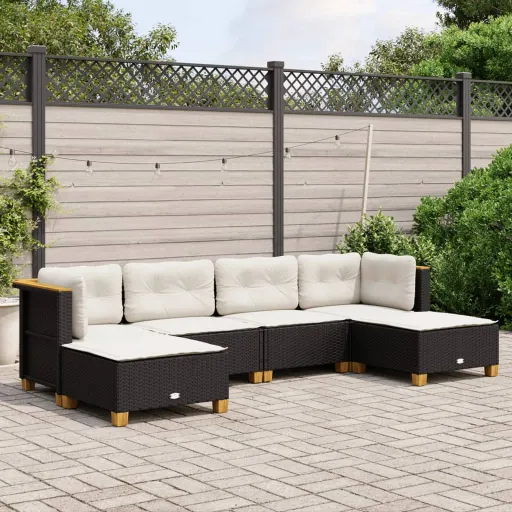 Set de Sofás de Jardín 6 Piezas y Cojines Ratán Sintético Negro