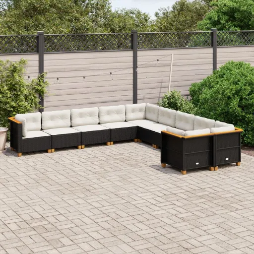 Set de Sofás de Jardín 10 Pzas Cojines Ratán Sintético Negro