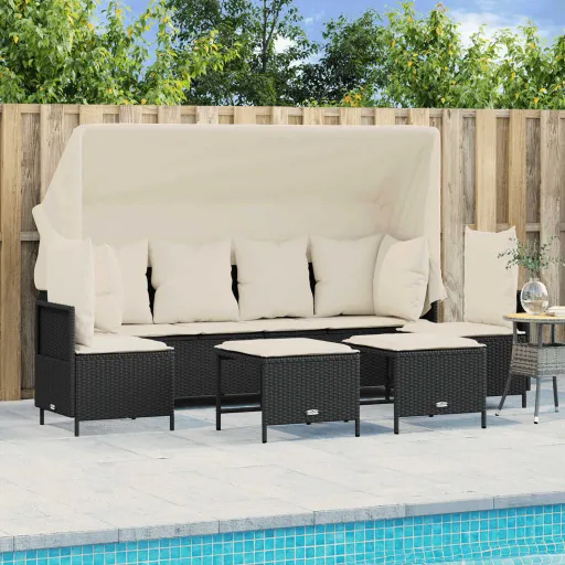 Set de Muebles de Jardín 5 Pzas y Cojines Ratán Sintético Negro