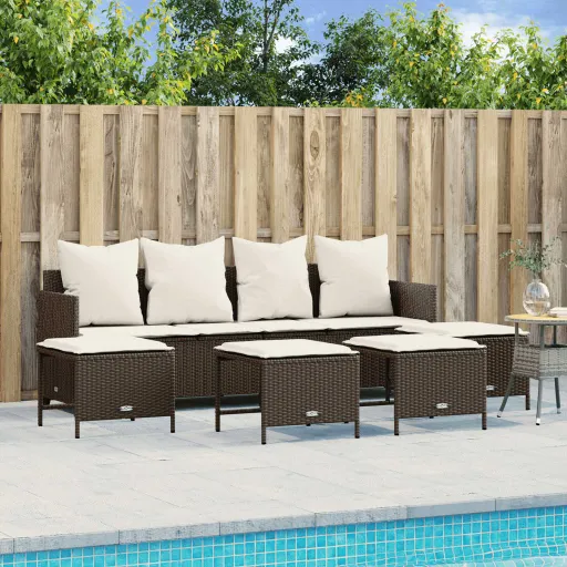 Set Comedor de Jardín 5 Piezas y Cojines Ratán Sintético Marrón