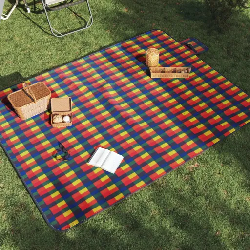 Manta de Picnic Plegable Cuadros Terciopelo Colores 200x150 cm