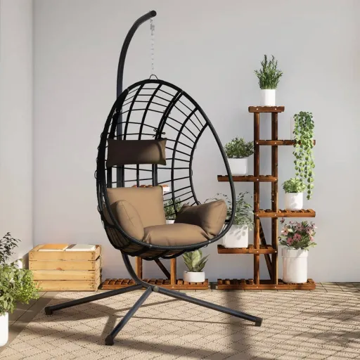 Silla Colgante Huevo Con Soporte Tela y Acero Gris Taupe