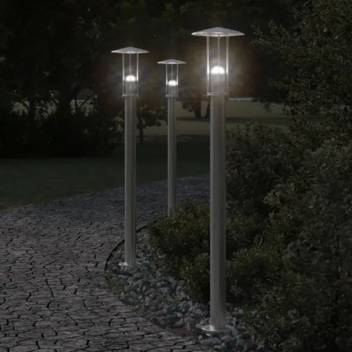 Lámparas de Suelo de Exterior 3 Uds Acero Inoxidable 100 cm