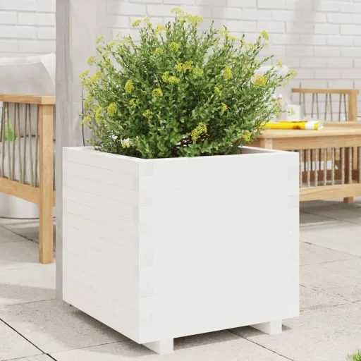 Jardinera Madera Maciza de Pino Blanco 60x60x49,5 cm