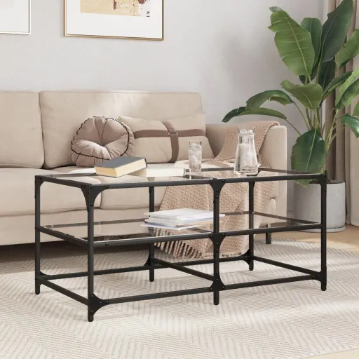Mesa de Centro Superficie de Vidrio Acero 98,5x50x45 cm