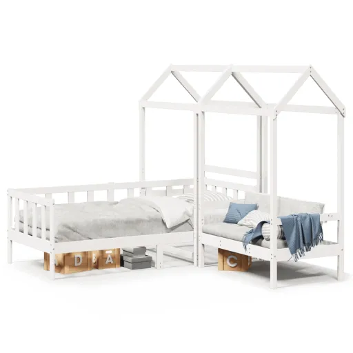Set de Sofá Cama Con Banco y Techo Madera Pino Blanco 80x200 cm
