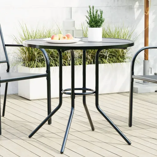 Mesa de Patio Redonda de Acero Gris Antracita Ø80x72,5 cm