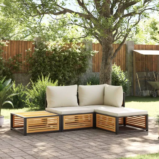 Set Sofás de Jardín Con Cojines 4 Pzas Madera Maciza de Acacia