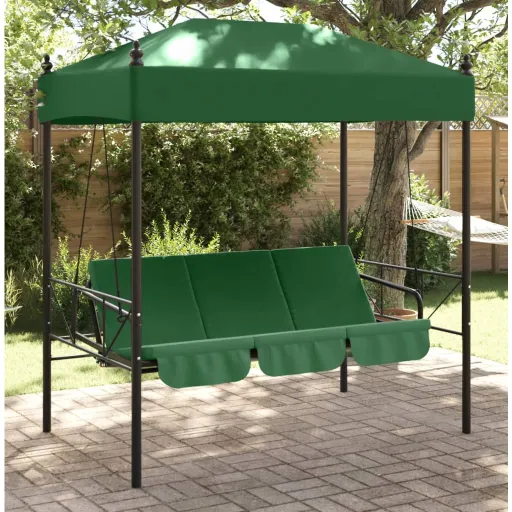 Banco Columpio de Jardín Con Toldo Acero Verde