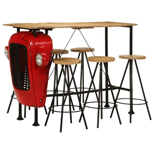Set de Mesa y Taburetes de Bar 7 Piezas Madera Maciza de Mango