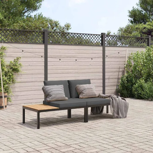 Set de Sofás de Jardín Con Cojines 2 Piezas Aluminio Negro