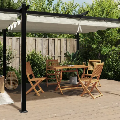 Cenador de Jardín Con Techo Retráctil Aluminio Crema 3x6 m