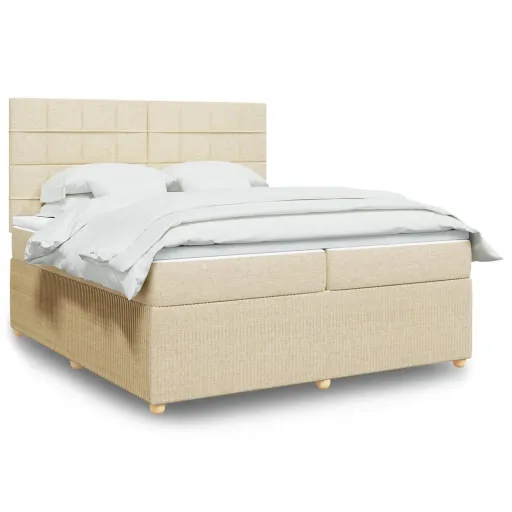 Cama Box Spring Con Colchón Tela Color Crema 200x200 cm