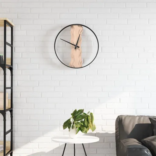 Reloj de Pared de Hierro y Madera de Roble Marrón Ø35 cm
